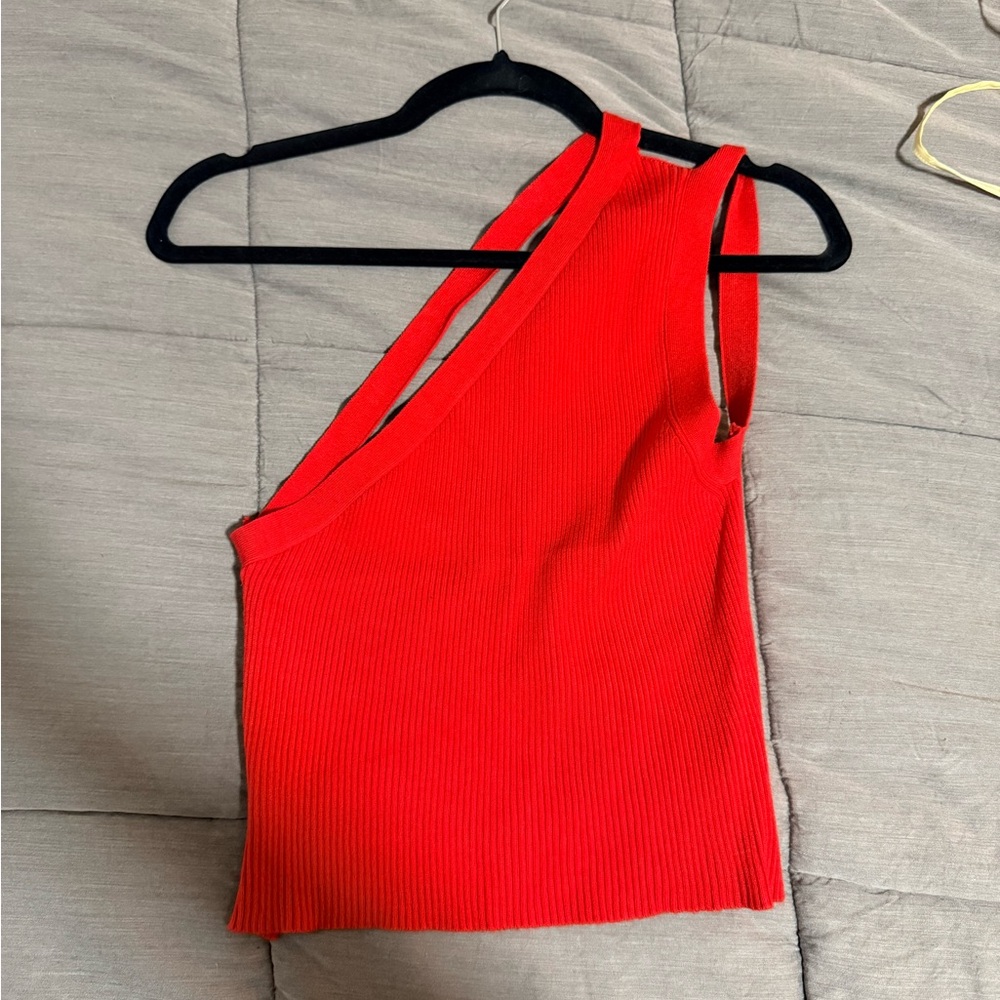 Vibrant Red One-Shoulder Women's Top
